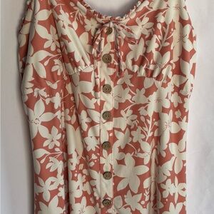 Floral Button-Front Sundress in Cream and Dusty Rose Size XL